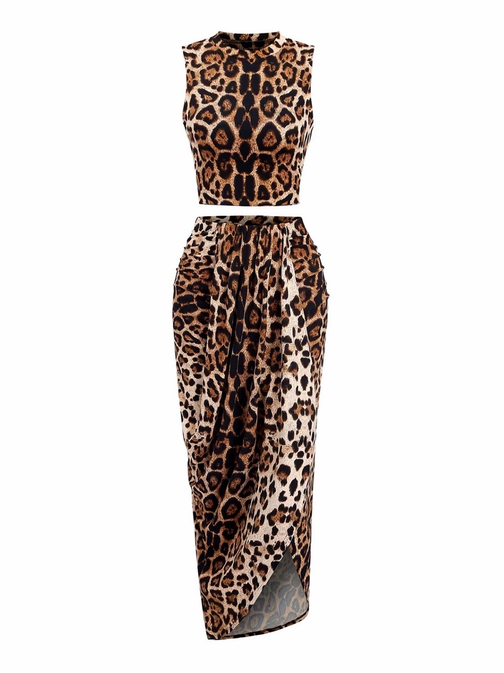 Leopard Print Skirt + Top Set - Brown Animal Pint New Boutique Soft Fabric
